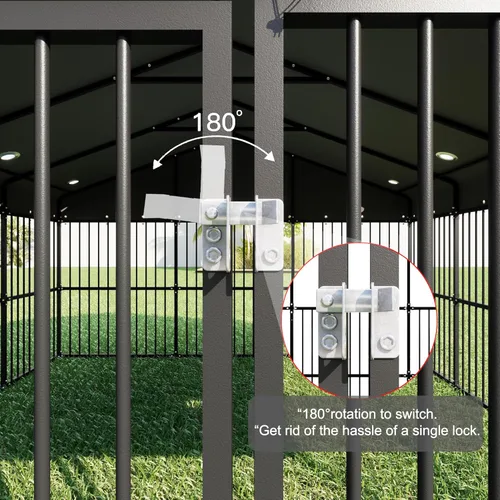 Vista 6 de Perrera para perros de 10 x 15 x 6 pies, casa para perros al aire libre con techo, resistente a todo tipo de clima, jaula grande para perros