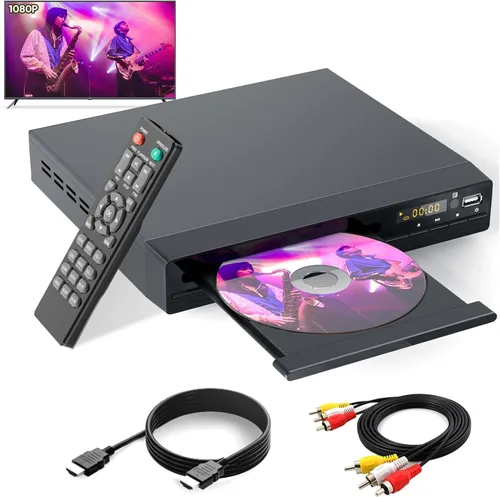 Reproductor de DVD HD, Reproductores de CD para el hogar, reproductores de DVD para TV, cable HDMI y RCA incluido, conversión a HD 1080p, todas las