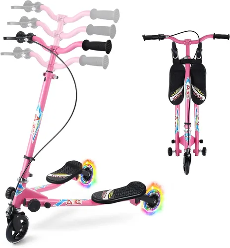Vista 8 de Swing Scooter for Kids, 3 Wheels Foldable Wiggle Kick Scooter Push Drifting with 4 Adjustable Handlebar & 2 Rear LED Wheel for Boys and Girls Ages