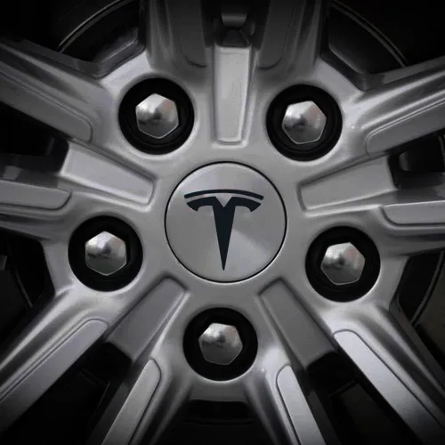 Vista 3 de Calcomanías de emblema T con logotipo de tapa central para llanta de rueda, 5 piezas compatibles con Tesla modelo Y (negro mate)