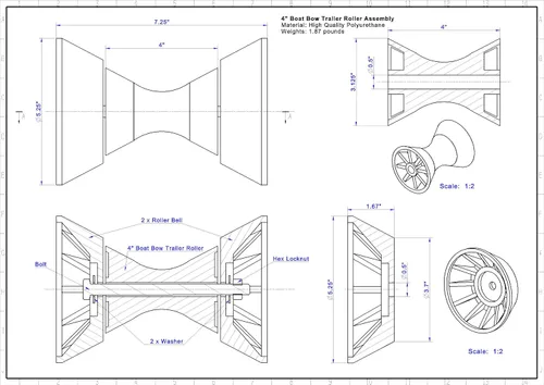 Vista 2 de Ensamblaje de rodillo de campana de arco de remolque de barco de 4 pulgadas con eje de 1/2 pulgada para soporte de 4 pulgadas, poliuretano