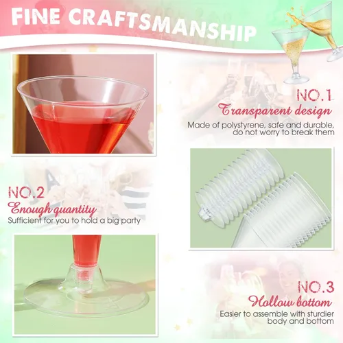 Vista 4 de Mimorou 100 vasos de Martini de plástico de 7 onzas, vasos de cóctel desechables, vasos de Margarita transparentes, vasos de plástico para fiestas
