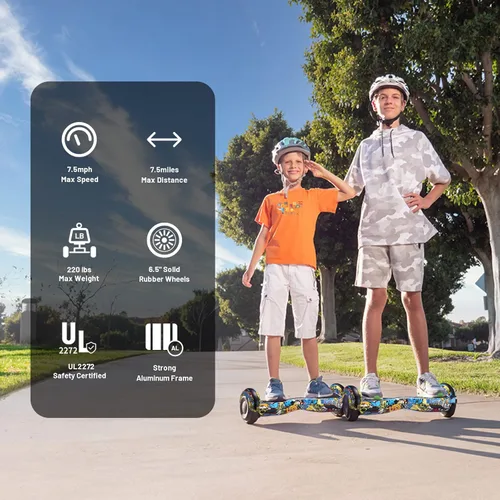 Vista 5 de SIMATE Aeropatineta con combinación de accesorios de asiento, 6.5 pulgadas, autoequilibrante, con altavoces Bluetooth y luces LED para niños