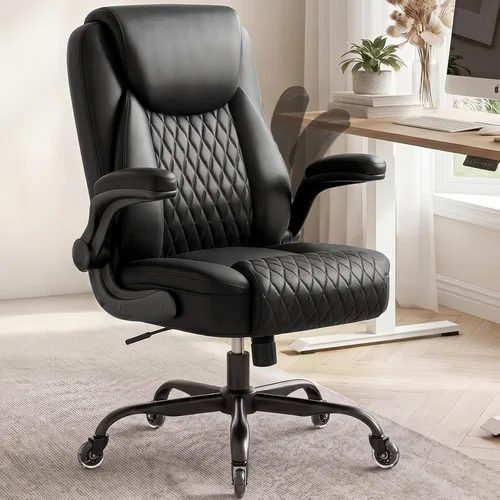 COMHOMA Silla de oficina con respaldo medio, silla de escritorio ergonómica de poliuretano con brazos abatibles, juegos de computadora pequeños con