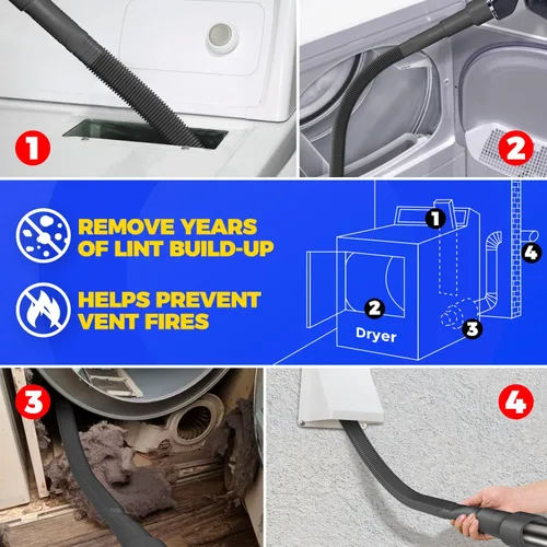 Vista 4 de Holikme Kit de Limpieza de Ventilación de Secadora con Accesorio de Cepillo para Manguera de Aspiradora, Negro