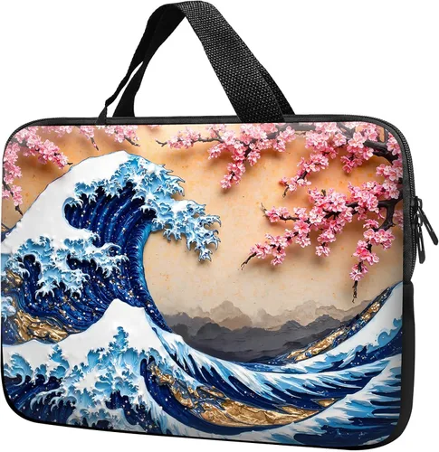 Vista 38 de Funda para laptop con asa de 10 pulgadas, impermeable, diseño de onda, compatible con MacBook Air, Pro, HP, Dell, Lenovo, ASUS