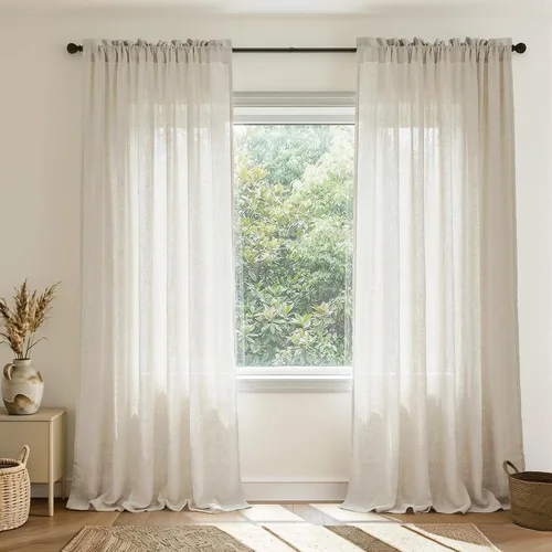 Vista 36 de Mrs.Naturall - Cortinas transparentes con bolsillo para barra de 36x63 pulgadas de lino mezclado negro