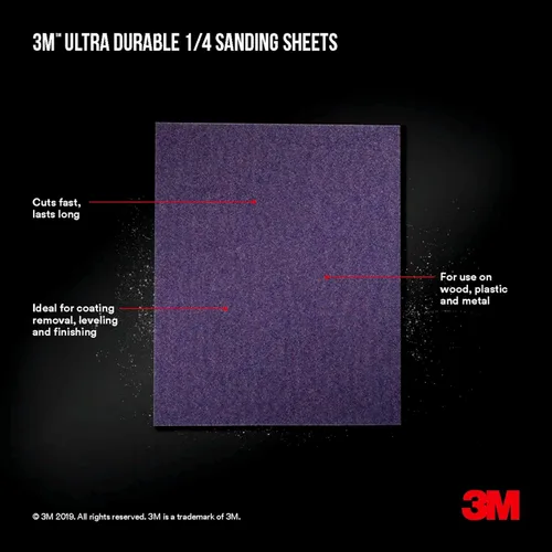 Vista 5 de 3M™ Lijado eléctrico ultraduradero de 1/4 de hoja, grano 60, 1/4Sht5pk60, 5 unidades, 20/caja