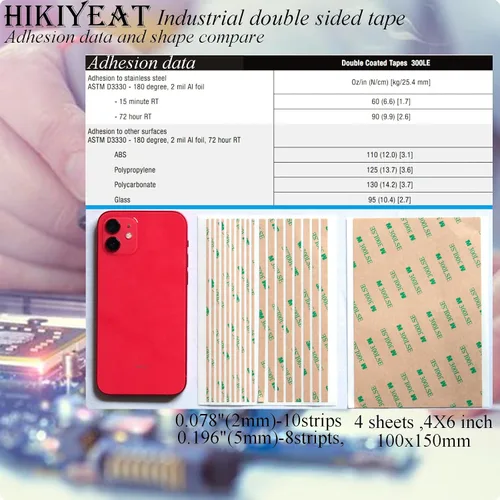 Vista 5 de Cinta de Doble Cara, Cinta Adhesiva Transparente, Cinta de Transferencia Delgada de Servicio Pesado, Pegajosa, Impermeable, 5 Hojas (Tiras, Hoja)