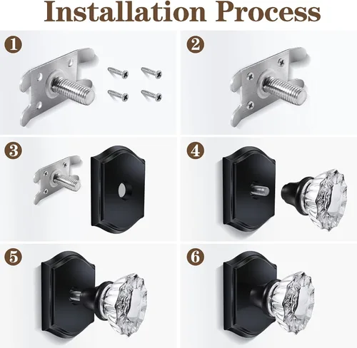 Vista 2 de Paquete de 2 perillas de puerta de cristal de vidrio para perilla de un solo lado, sin giro para puertas interiores en latón antiguo