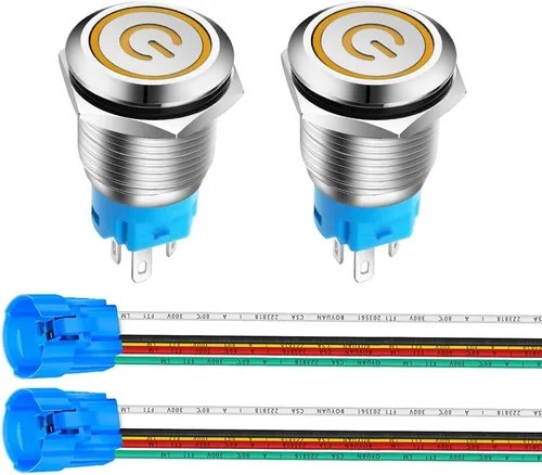 Vista 12 de Gebildet 2 piezas Botón de presión de cierre LED azul impermeable 110-230VAC/15Amp 16 mm Interruptor de botón de acero inoxidable impermeable