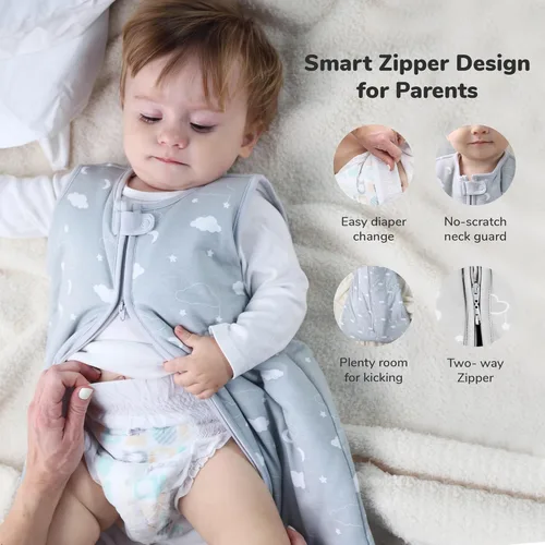 Vista 90 de Mama Cheetah Saco de dormir para bebé de 0.5 TOG, Manta portátil de algodón orgánico para bebé con cremallera bidireccional, Saco de dormir