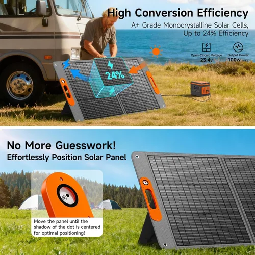 Vista 4 de Panel solar portátil de 100 W para estación de energía, cargador de panel solar plegable ETFE de alta eficiencia al 24%, QC3.0, tipo C 60W, salida
