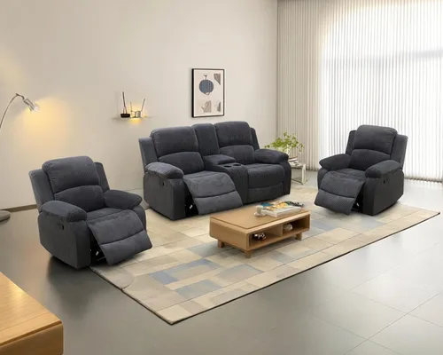 Vista 77 de Juego de sofá reclinable para sala de estar, juego de muebles de 2 piezas, sofá reclinable de 3 asientos y sofá biplaza con portavasos y consola