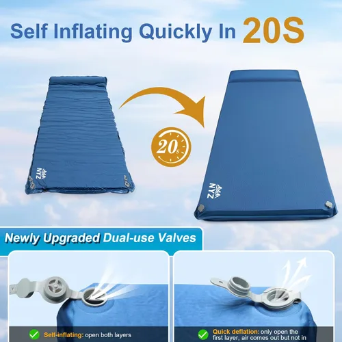 Vista 5 de NYZ Colchoneta de dormir autoinflable para acampar de 3.1 pulgadas, colchón de espuma viscoelástica ultra gruesa, colchón de campamento de inflado