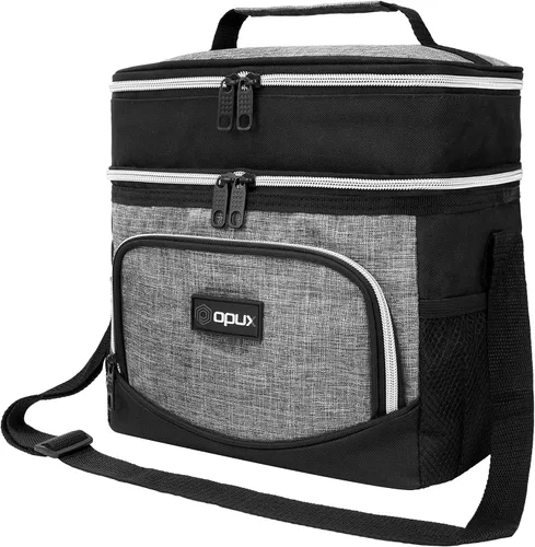 Vista 15 de OPUX Lonchera aislada de doble compartimento para hombres y mujeres, bolsa de almuerzo de doble cubierta a prueba de fugas para el trabajo