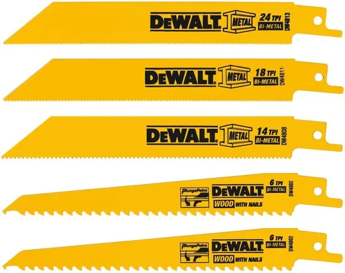 Vista 4 de DEWALT Hojas de sierra recíproca, parte trasera recta, 12 pulgadas, 14 TPI, paquete de 5 (DW4838)