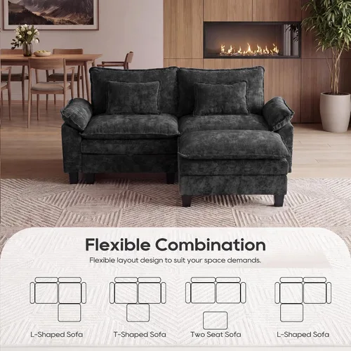 Vista 4 de URRED - Sofá seccional modular Cloud, sofá moderno en forma de L de 87" con profundidad de asiento con otomana y almohadas, ultra cómodo sofá