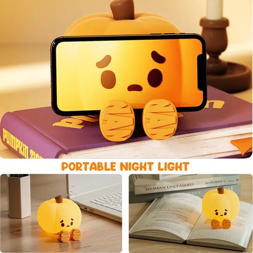 Vista 6 de UNEEDE LED Cute Pumpkin Night Light, Halloween Decorations Rechargeable Table Lamp Bedside Lamp with Touch Sensor for Bedrooms, Living