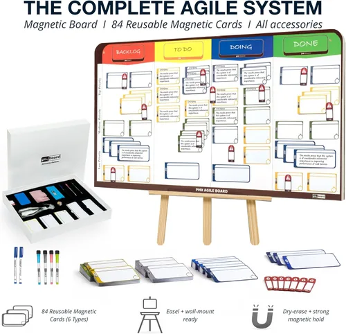 Vista 2 de PMXBOARD Kit de tablero ágil magnético completo (42 pulgadas 23 pulgadas) Kanban & Scrum Tablero de gestión de proyectos de borrado en seco con 84