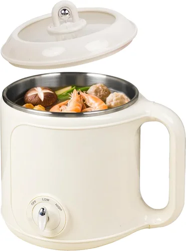 Vista 8 de Olla Eléctrica Caliente con Vaporera: Cocedor de Ramen de 2.0L, Olla Eléctrica Multifuncional de Acero Inoxidable, Portátil, Ajuste de Potencia Dual