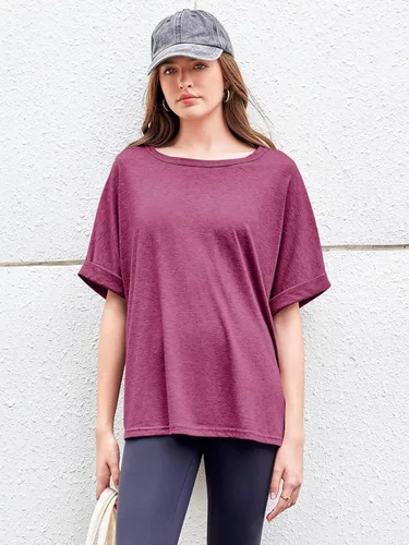 Vista 5 de Camiseta de gran tamaño para mujer, holgada, de manga corta, casual, para verano