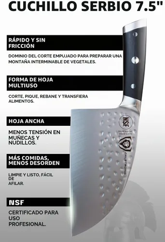 Vista 12 de Dalstrong - Cuchillo de chef serbio - 7.5 pulgadas - Serie Gladiador Elite - Acero HC alemán - Cuchillo de carnicero - Acabado de hoja martillada