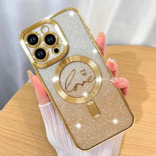 Vista 59 de ZIYE Funda magnética diseñada para iPhone 11 con purpurina, diseño de corazón de amor de lujo, compatible con MagSafe, funda transparente