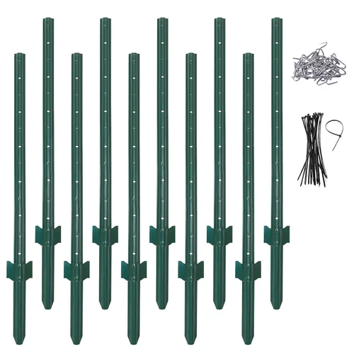 (4 tamaños: 4-5-6-7 pies) LADECH Poste de valla de metal resistente de 4 pies con 20 bridas y 20 clips de poste - Postes de jardín U para cercado (4