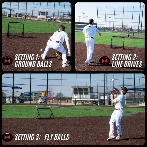 Vista 3 de Web Flex® Spider Series Rebounder 3 x 3 pies y red de calcetines de béisbol y sóftbol de 7 x 7 pies Red de paso trasero ajustable + red de golpeo