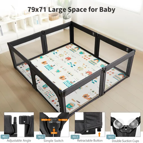 Vista 4 de Doradotey - Corralito plegable para bebés de 1 a 3 años, tamaño y forma, recinto ajustable, 8 paneles, puerta desmontable de 79 x 71 pulgadas, gran