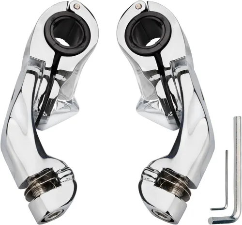 Vista 10 de Estriberas de carretera de 1.25 pulgadas de largo en ángulo para motocicleta, reposapiés con abrazaderas kit de soportes negro compatible con Harley
