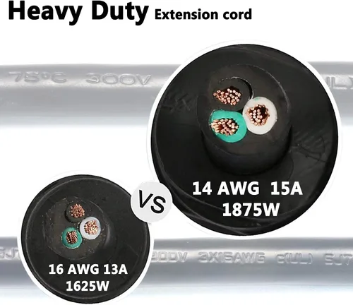 Vista 3 de FIRMERST Cable de extensión de enchufe plano de 10 pies 1875 W 14 AWG negro 15A