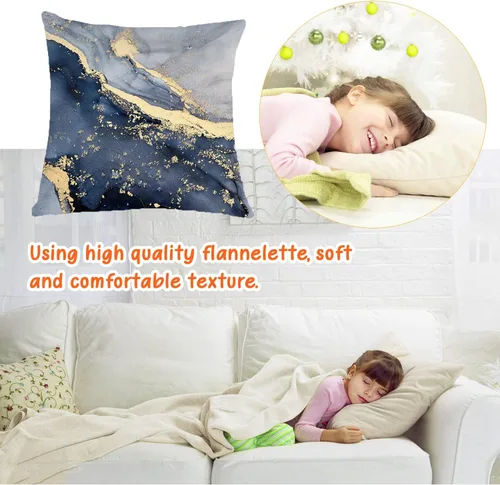 Vista 5 de OUZ Fundas de almohada de terciopelo suave con textura de mármol gris, azul marino y dorado, funda de almohada decorativa moderna de arte abstracto
