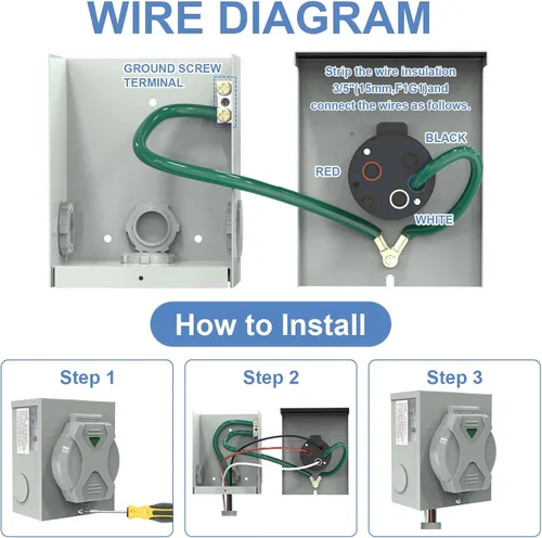 Vista 7 de Cable generador de 50 amperios y caja de entrada de alimentación, cable de extensión de RV propenso de 15 pies, cable de extensión RV de 125250 V