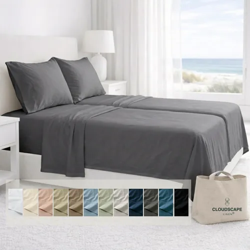 Vista 44 de Cloud Scape Linen - Juego de sábanas de algodón egipcio de doble capa, tamaño individual, tejido de satén de fibra larga, juego de 3 piezas, ropa