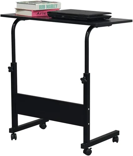 Vista 17 de Mesa auxiliar vintage en forma de C con ruedas para sofá, portátil, tableta, café, aperitivos (23.6 pulgadas, estilo 1, negro)