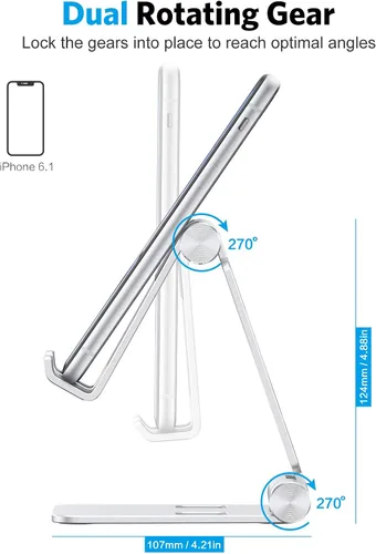 Vista 8 de OMOTON Soporte plegable para teléfono celular, C4 soporte de teléfono de aluminio portátil, base de acoplamiento ajustable para teléfono compatible