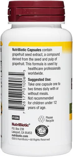 Vista 5 de NutriBiotic Cápsulas de extracto de semilla de pomelo 250 mg, 60 unidades - Máxima fuerza con bioflavonoides