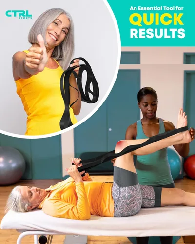 Vista 7 de Correa elástica de yoga no elástica con bucles, banda elástica para terapia física, bandas elásticas para ejercicio y flexibilidad, correa elástica