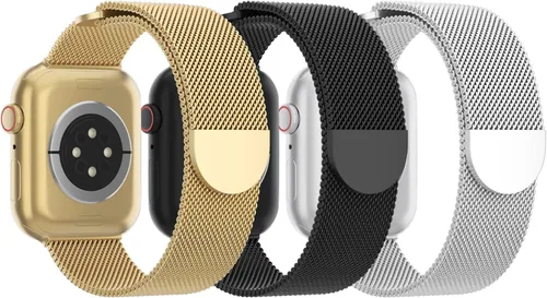 Vista 19 de 3 Pack Mesh Metal Band Compatible with Apple Watch Band 38mm 40mm 41mm 42mm 44mm 45mm 46mm 49mm, Stainless Steel Magnetic Loop Strap for iWatch