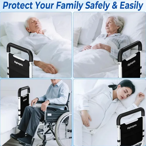 Vista 7 de Riel de asistencia de cama, aprobado por ASTM, bastón de cama ajustable con mango ergonómico antideslizante y bolsillo de almacenamiento