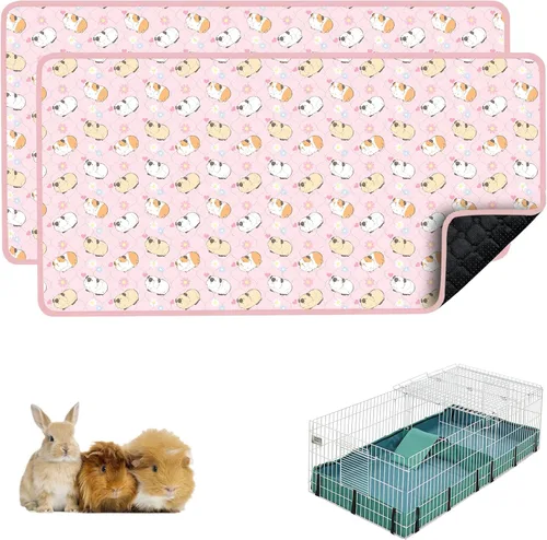 Vista 24 de Ropa de cama para cobayas, 2 paquetes de forro lavable para jaula de 49x24 pulgadas, almohadillas súper absorbentes lavables, impermeables