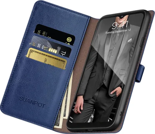Vista 4 de SUANPOT Funda con bloqueo RFID para Motorola Moto G Play 2021 con funda tipo cartera y tarjetero de piel sintética, funda para teléfono tipo libro