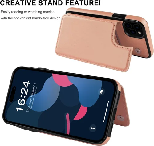 Vista 120 de LETO para iPhone 15 Pro Funda tipo cartera - Tapa tipo folio con patada - Diseños de moda - Tarjetero - Funda protectora para mujeres y niñas - 6.1