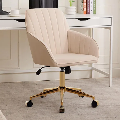 Vista 10 de Velvet Office Chair with Gold Base, Ergonomic Height Adjustable Swivel Desk Chair for Home Office (Baby Blue)