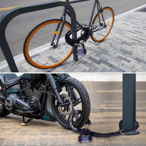 Vista 5 de Cerradura combinada de cadena para bicicleta, 5.2 pies de largo, cadena de acero de 0.307 in, resistente antirrobo, cadena de bloqueo de bicicleta