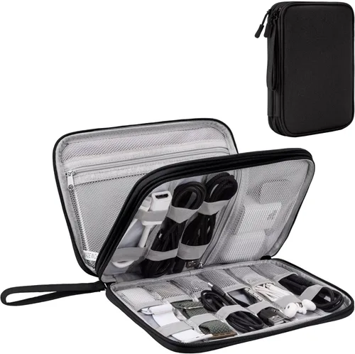 Arae Organizador electrónico, artículos esenciales de viaje grandes de doble capa, bolsa portátil resistente al agua, todo en uno, funda de