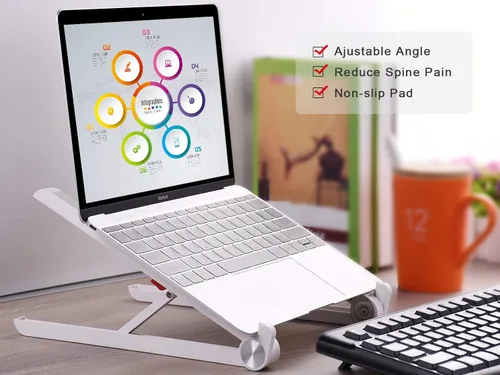 Vista 3 de Soporte para computadora portátil, ajustable, plegable, ergonómico, soporte de escritorio, soporte para MacBook, computadora portátil, PC, iPad