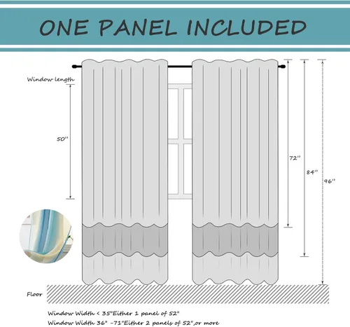 Vista 5 de Yancorp Cortinas Transparentes Semi Cortinas de Dormitorio de 63 pulgadas de Largo, Cortinas de Lino Azul Beige Degradado con Bolsillo para Barra